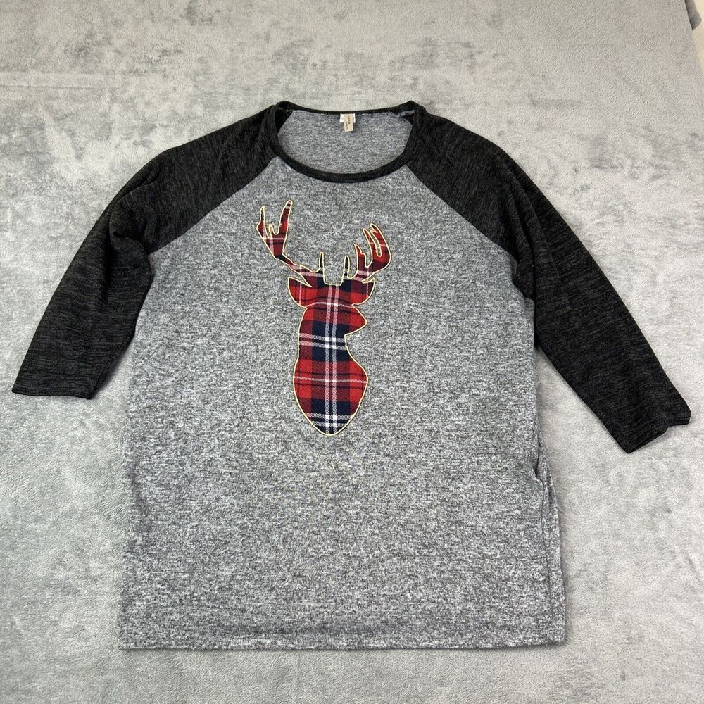 Jardin By Marcis 2XL (46 x 31) Buffalo Plaid Deer Face Christmas Holiday T Shirt
